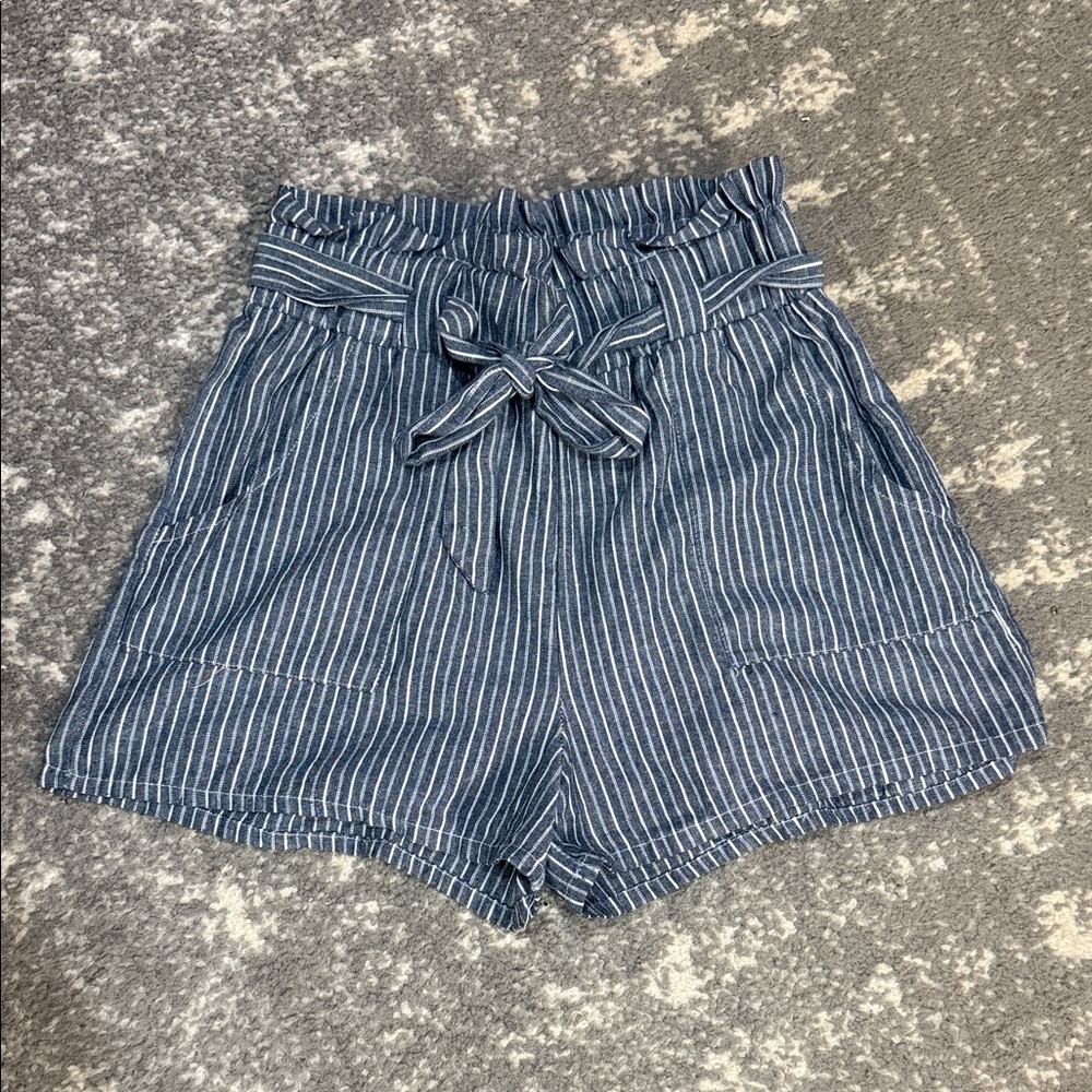 Navy Striped High Waist Women's Shorts